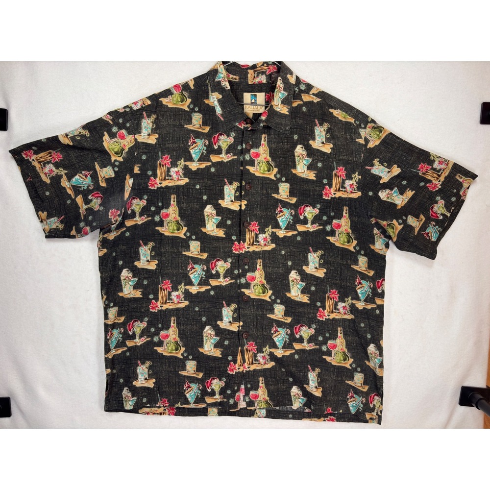 Kahala Hawaiian Islands Mens 2XL Christmas Holiday Cocktail Shirt Rayon Linen